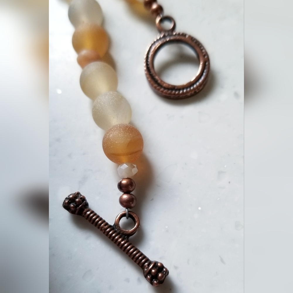 Handcrafted Mother of Pearl with Druzy & Peach Moonstone Necklace Earring Set - Picture 7 of 7